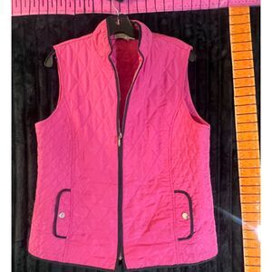 Southern Lady Women’s Medium Hot Pink Quilted Zip Front Vest Black Trim